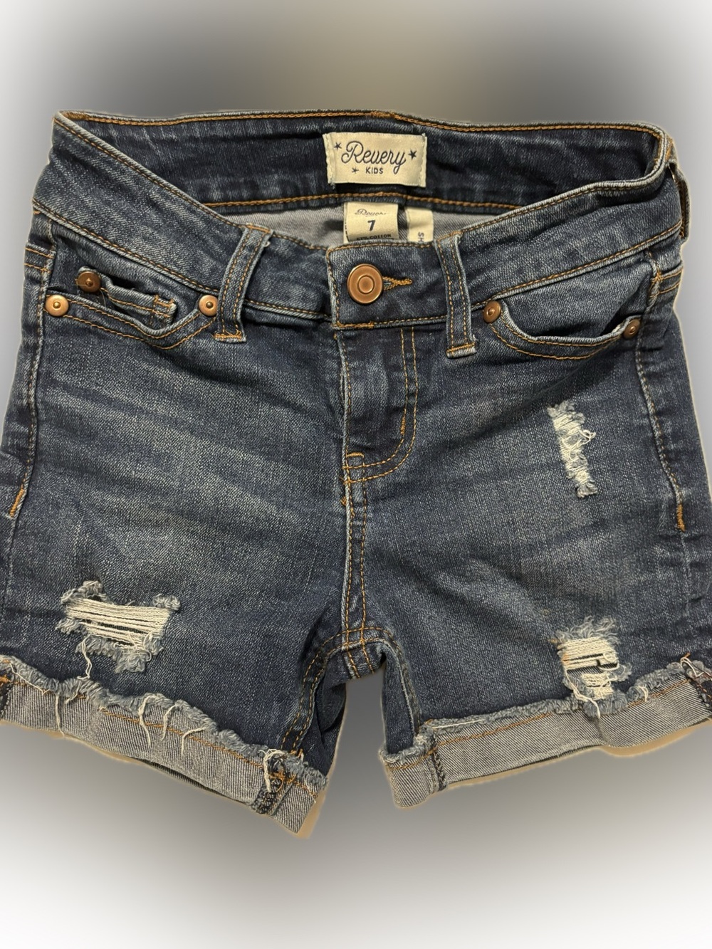 Revery Kids Distressed Dark Blue Denim Shorts